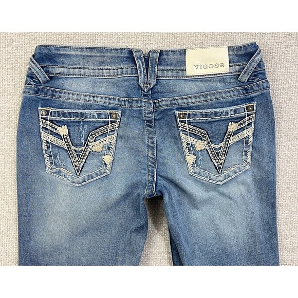 Vigoss Jeans The Chelsea Boot Cut Women's Size 7/8 Stretch Distressed Blue Denim - Picture 4 of 15